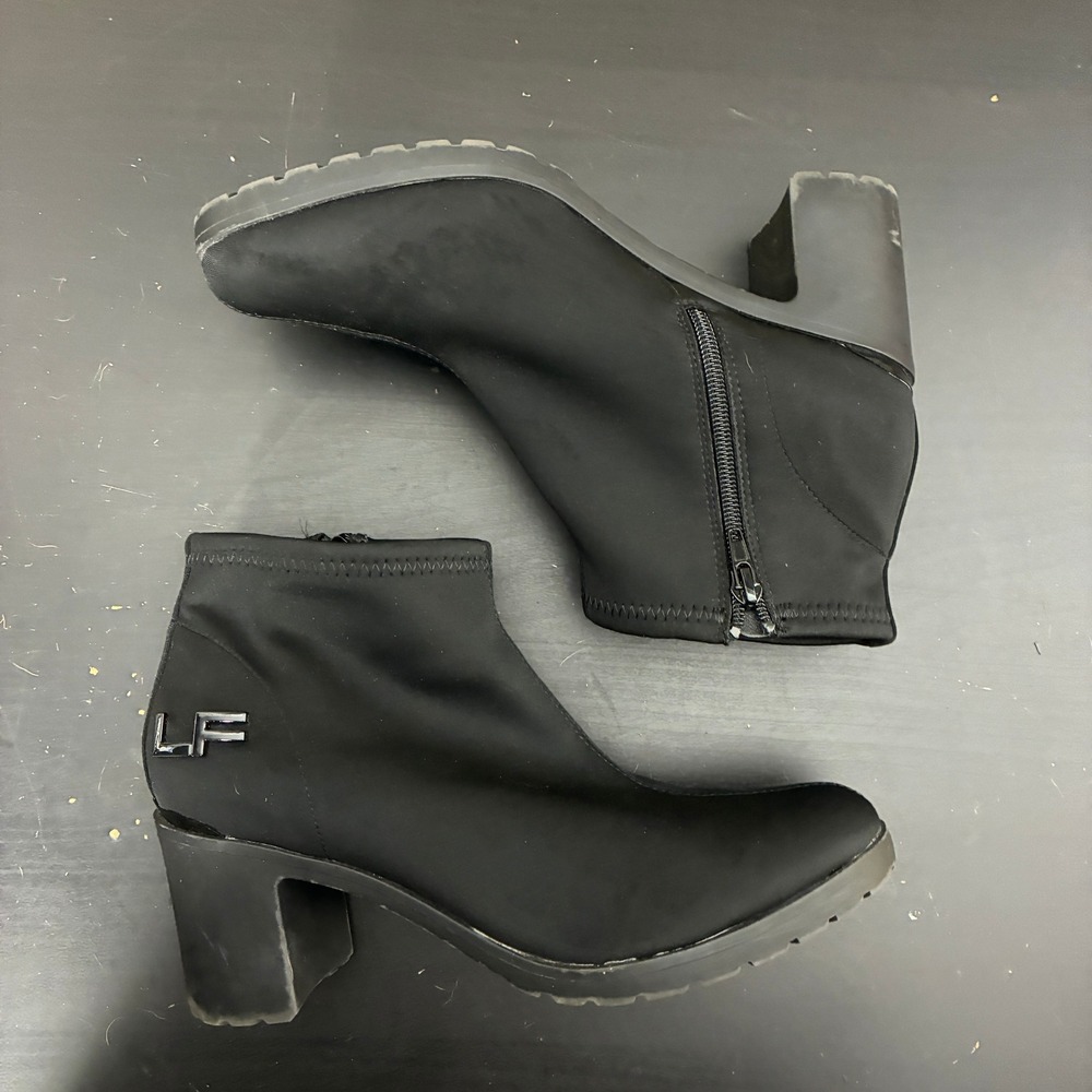 London Fog Olamide Black Stretch Ankle Boots Block Heel Lug Sole Womens 8.5M - Picture 5 of 7